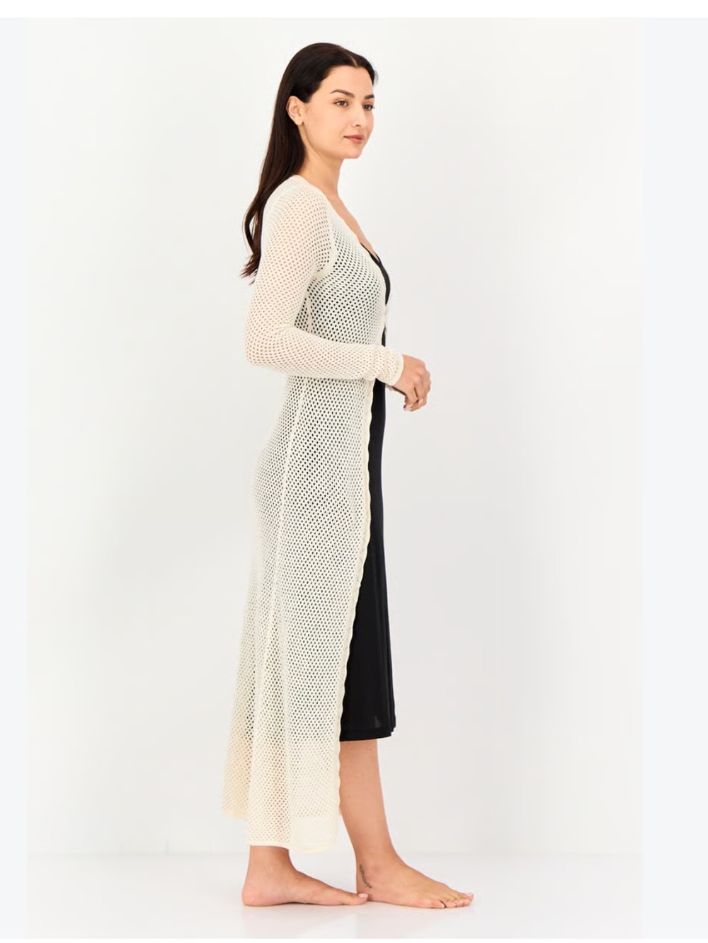 American Eagle Outfitters Open-Knit Longline Cardigan - Cream